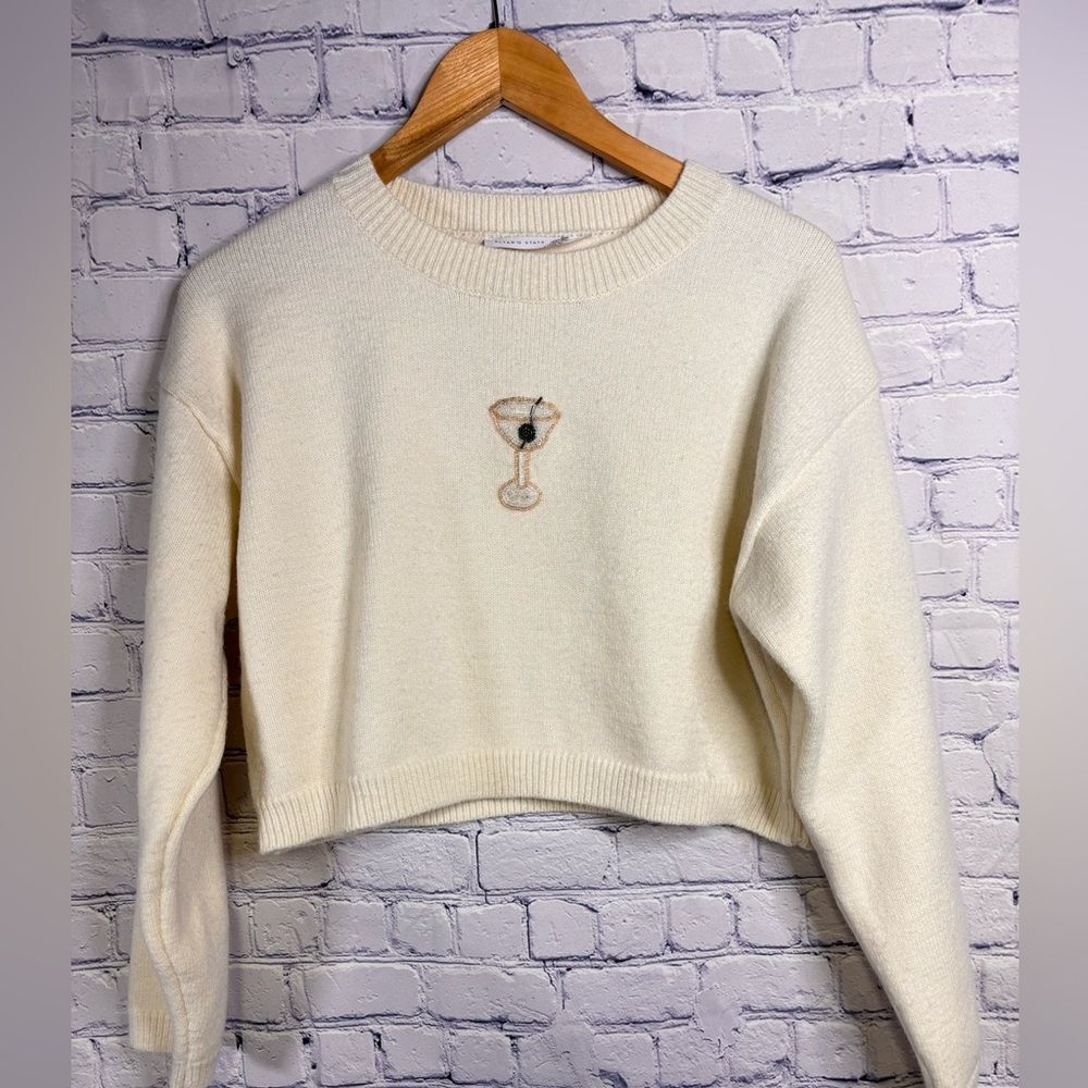 Altar'd State Cream Cropped Retro Whimsical Beaded Dirty Martini Sweater S
